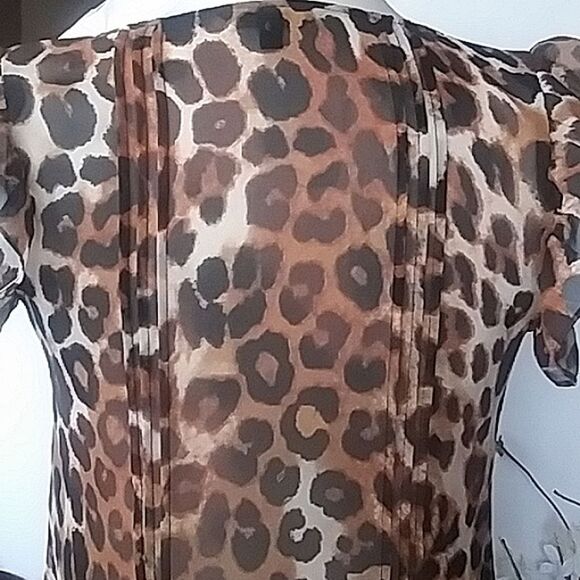 Express Blouse Top Y2K Frilly Flutter Leopard Cheetah Feminine Chiffon S… - Picture 8 of 13